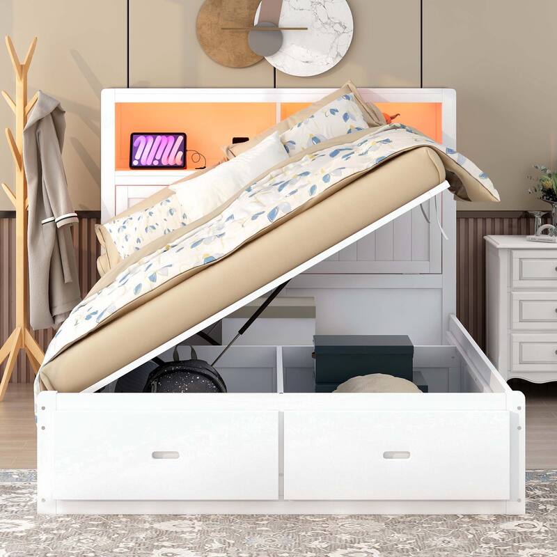 Wood Queen Size Hydraulic Platform Bed