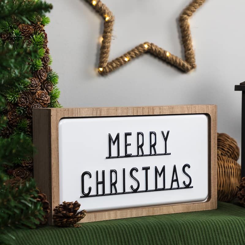 13" White Brown "Merry Christmas" 3D Wood Christmas Wall or Decor