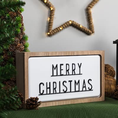 13" White Brown "Merry Christmas" 3D Wood Christmas Wall or Decor