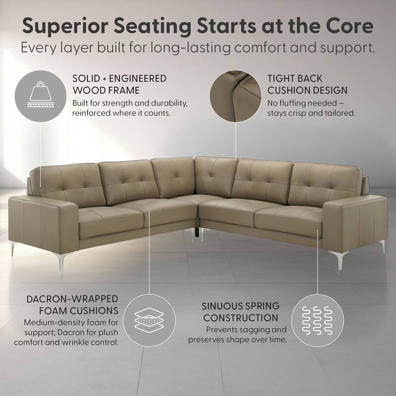 Pimentel Modern 102 in. Modern Top Grain Genuine Leather Sectional Sofa with Tufted Back and Track Arms