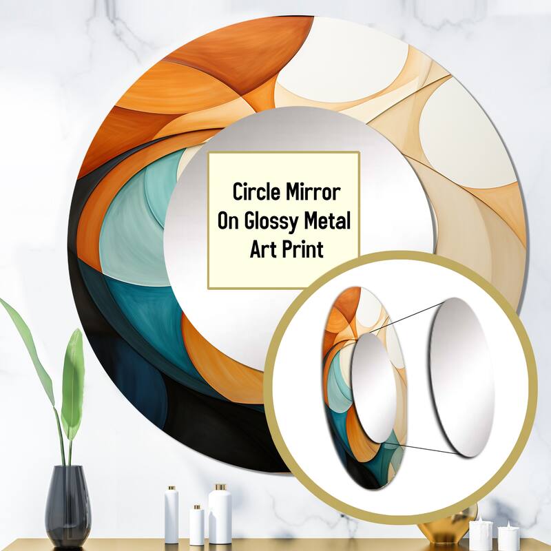 Designart "Orange Mid Century Organic Harmony I" Abstract Round Office Mirror - Mid-Century Modern Mirror For Wall Décor