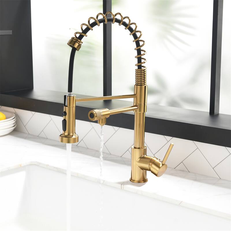 Single Handle Commercial Kitchen Sink Faucet With Pull Down Sprayer Modern Spring Single Hole Basin Taps