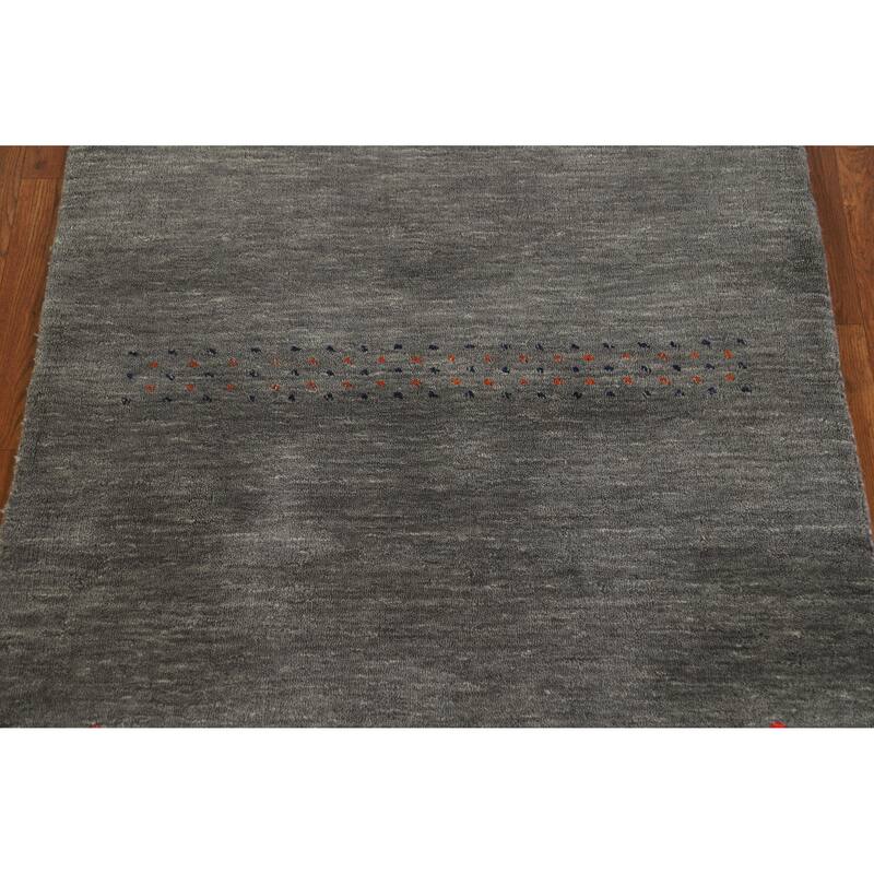 Hand Knotted Oriental 100% Wool Carpet Tribal Tribal Greys & Charcoal Gabbeh Area Rug - 4' 11'' X 3' 1''