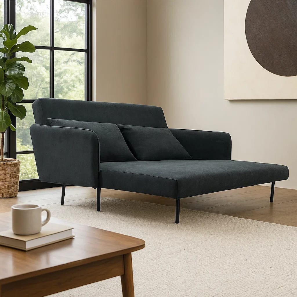 Linna Convertible Loveseat Sleeper, Modern Black, 2 Pillows, 61 Inch