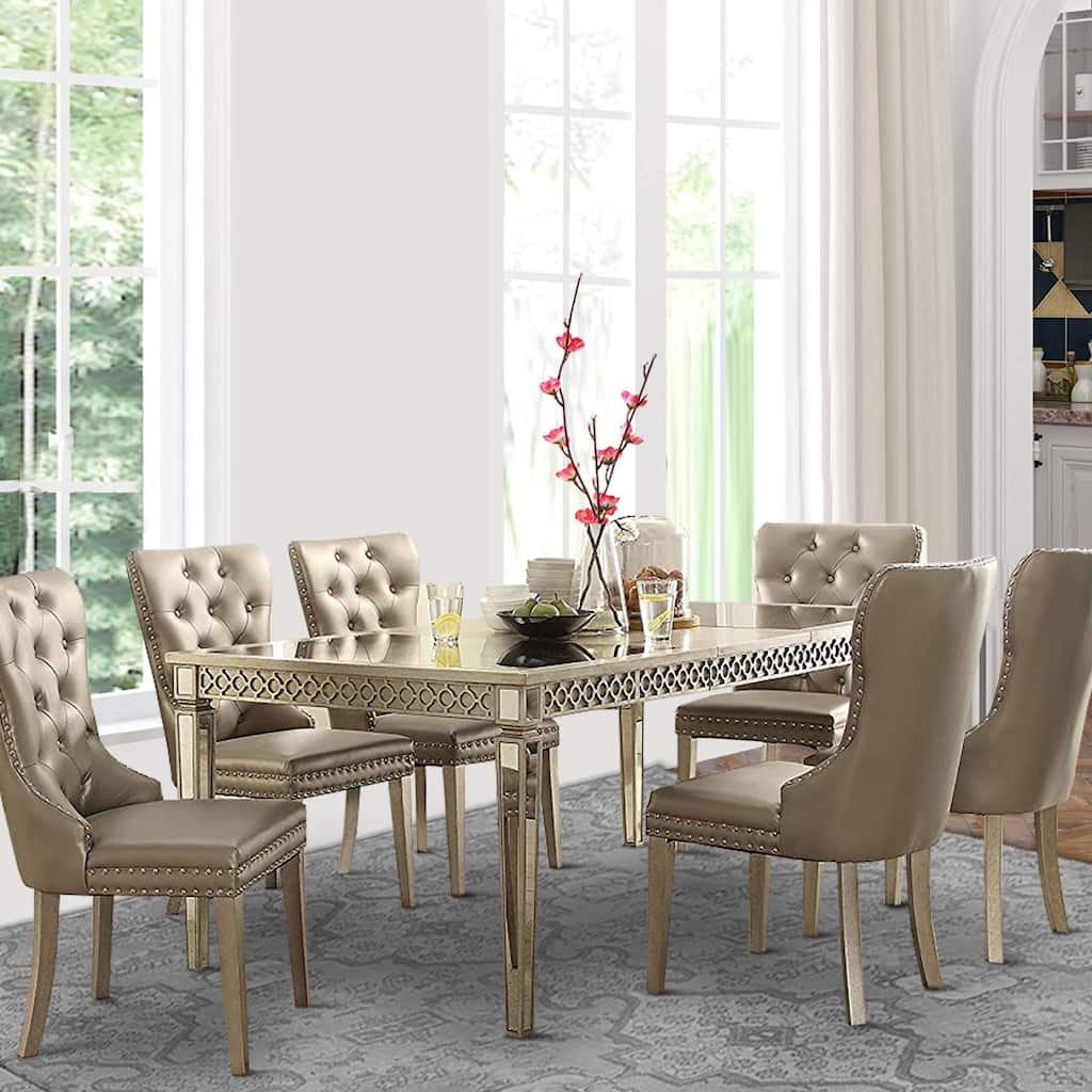 Glam Contemporary Mirrored Wood Rectangular Dining Table
