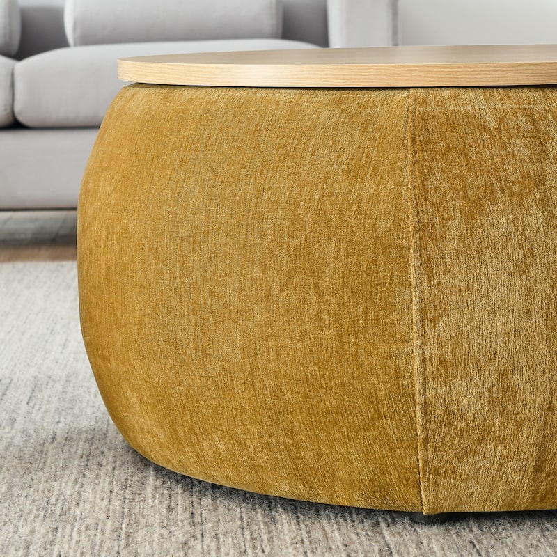 Round Storage Ottoman, 2 in 1 Function, Work as End table and Ottoman,with small seat