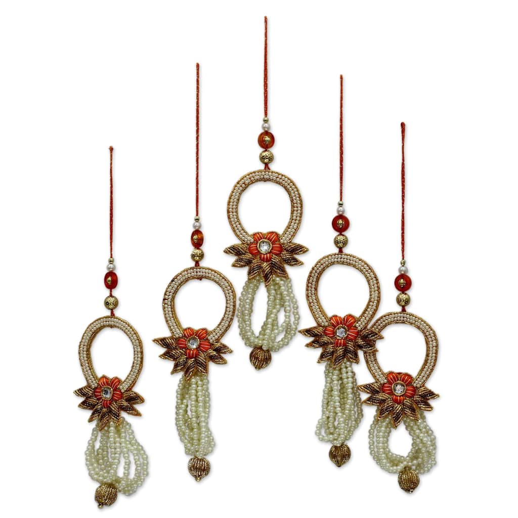 Novica Handmade Kolkata Mistletoe Beaded Ornaments (Set Of 5)