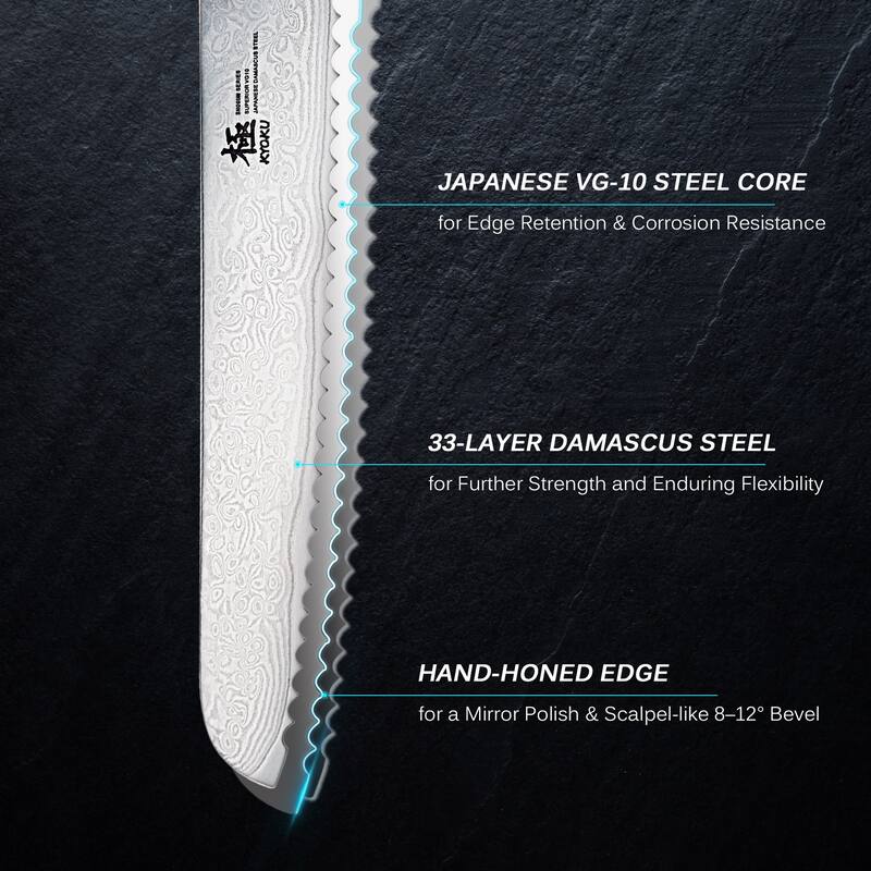 KYOKU 8-Inch Bread Knife Damascus kitchen knife - Black