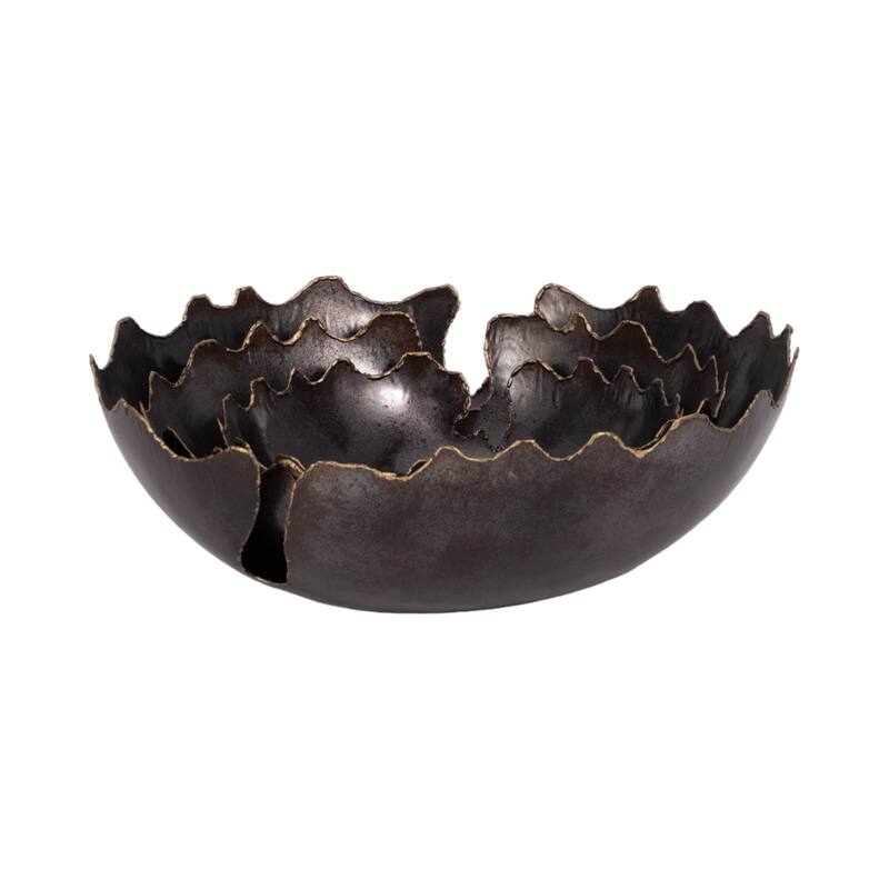 Scalloped Edge Decorative Bowl with Contours - Set of 3 - 18", Black - 18.0"