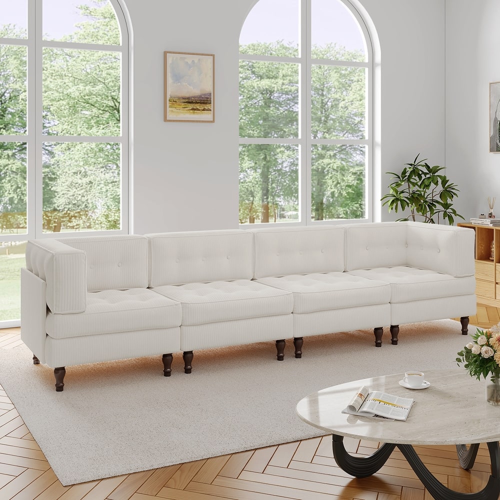UIXE 4-Piece Corduroy Upholstered Modular Sectional Sofa for Living Room