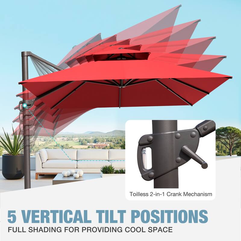 Outdoor Patio 10 x 13 FT Cantilever Umbrella Double Top with Rod Base