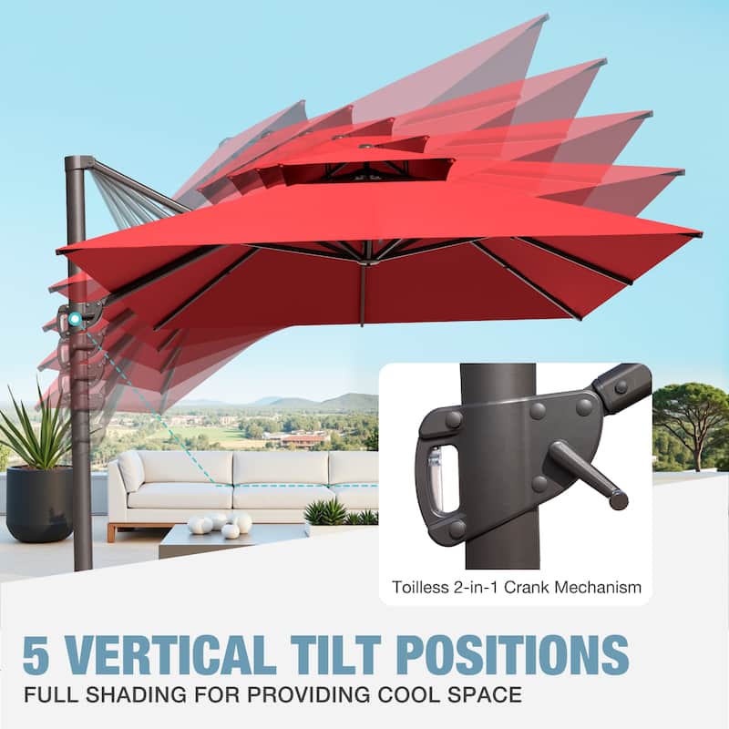 VredHom Outdoor Patio 10 x 13 FT Cantilever Umbrella Double Top