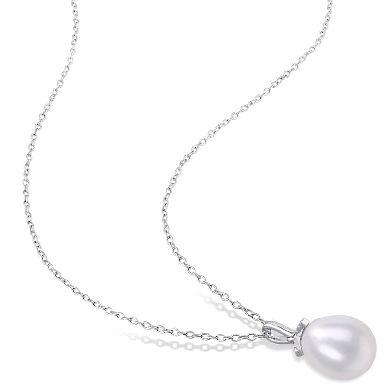 Miadora Sterling Silver Cultured Freshwater Pearl Solitaire Drop Necklace (8.5-9mm)