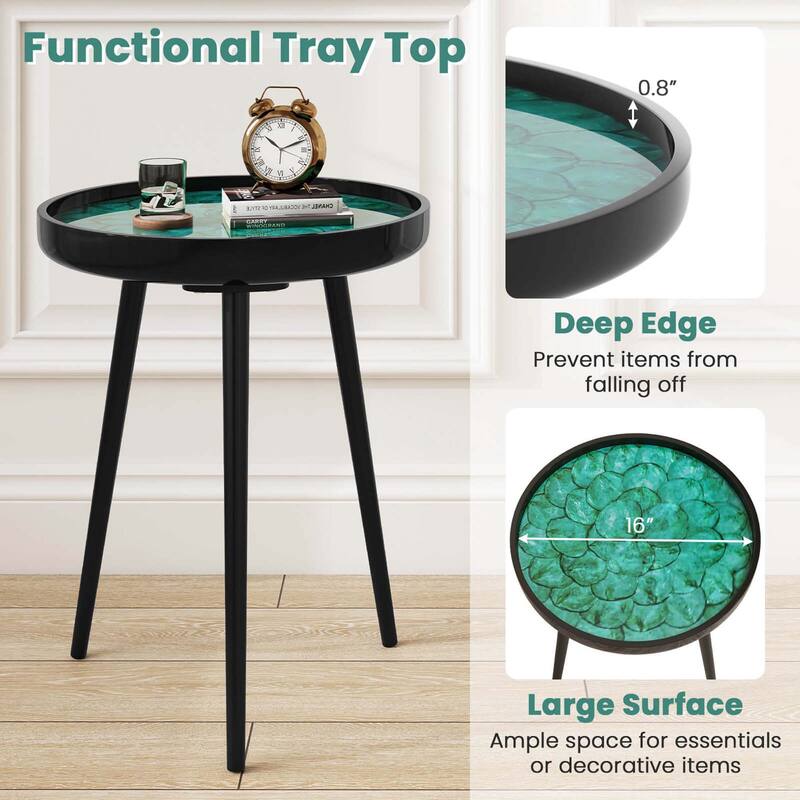 16"/20'' Outdoor Patio Side Table Round End Table w/ Sea Shell Décor