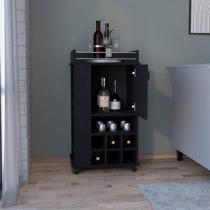 Rolling Bar Cart with 6 Wine Rack, White Finish, Pre-Drilled Holes & Easy Assembly for Home Use