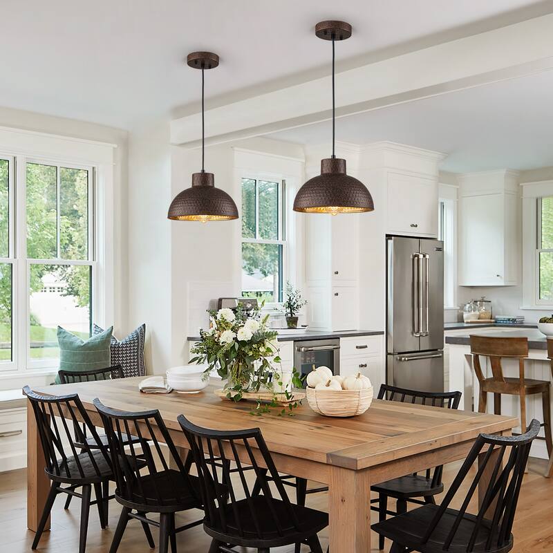 Industiral Farmhouse Small Hammered Dome Pendant Lights for Kitchen Island - Copper - W10.24"