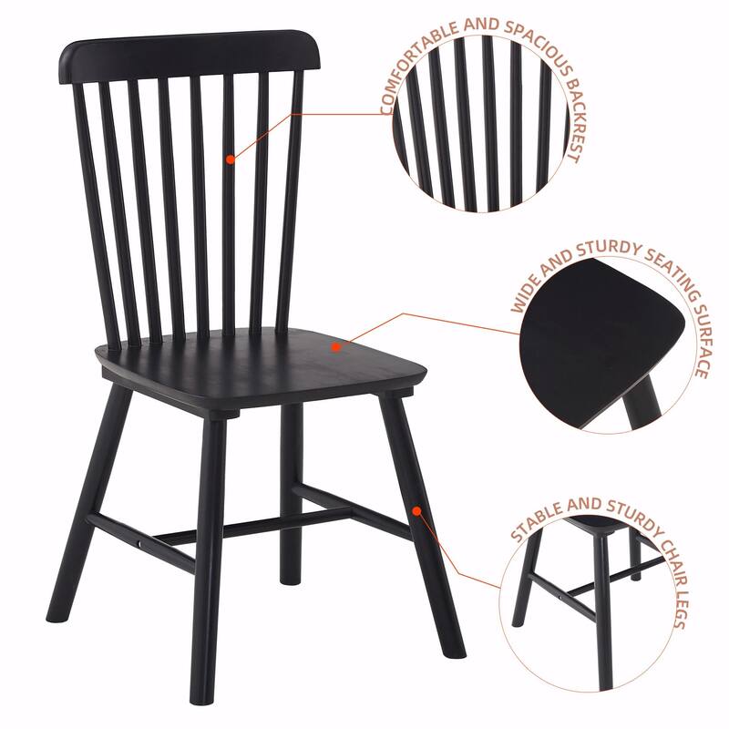 Set of 4 Rubber Wood Dining Chairs, Solid Wood