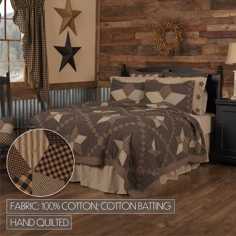 Farmhouse Star Quilt - Charcoal/Dark Tan/Creme - King