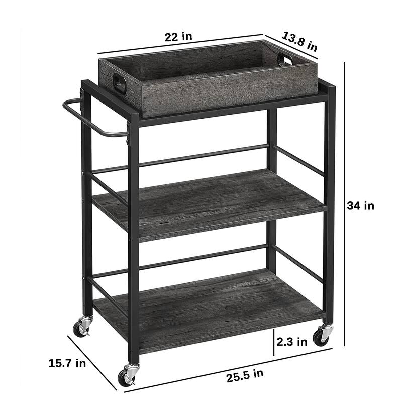 3-Tier Kitchen Serving Cart on Wheels with Storage, Leveling Feet