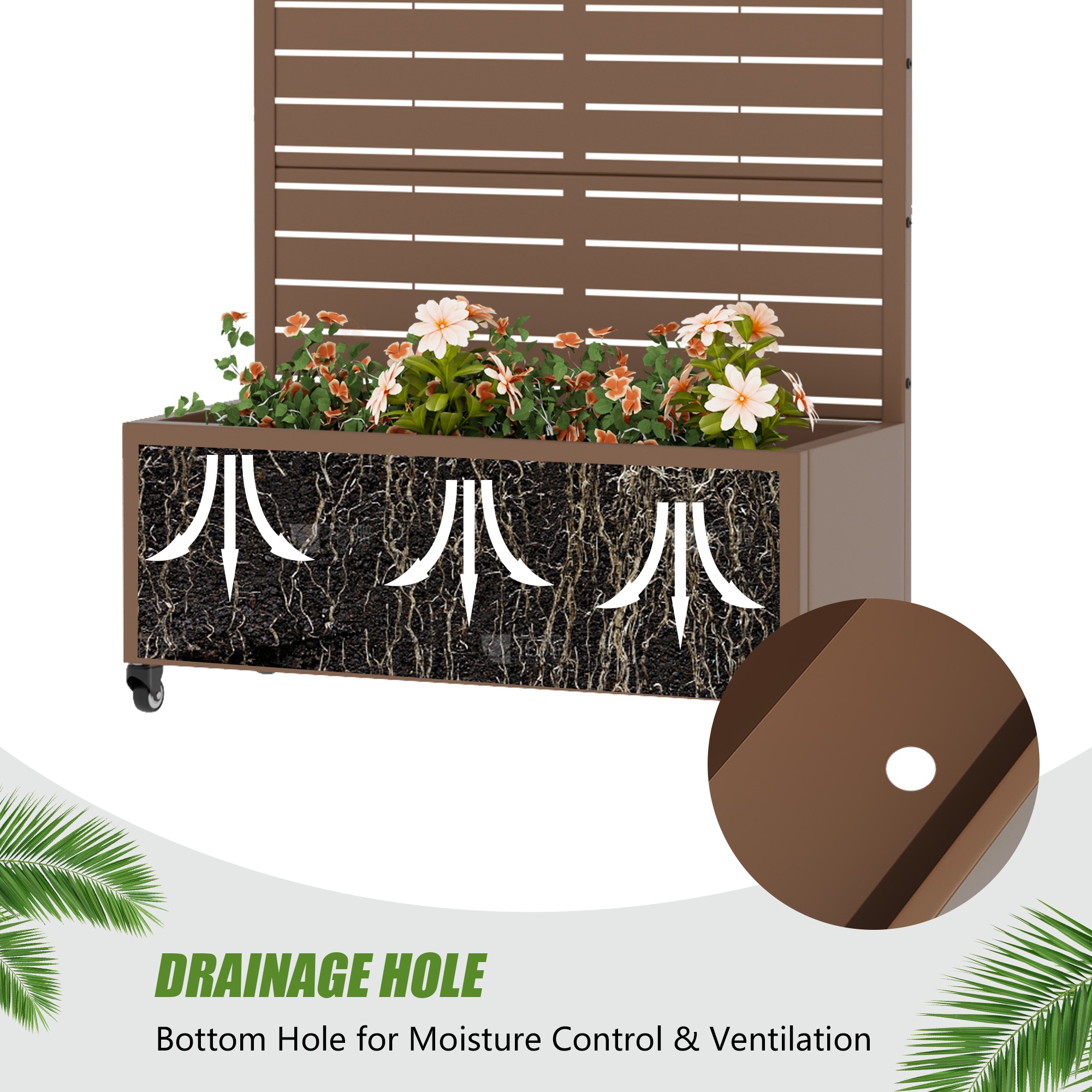 Metal Planter Box with Trellis Privacy Screen Planter Box with Lockable Wheels Set of 2