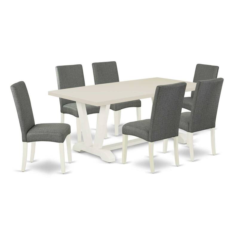 7-Piece Kitchen Dinette Set - Rectangular Table with 6 Parsons Chairs - Hardwood Frame Dining Room Set - 72