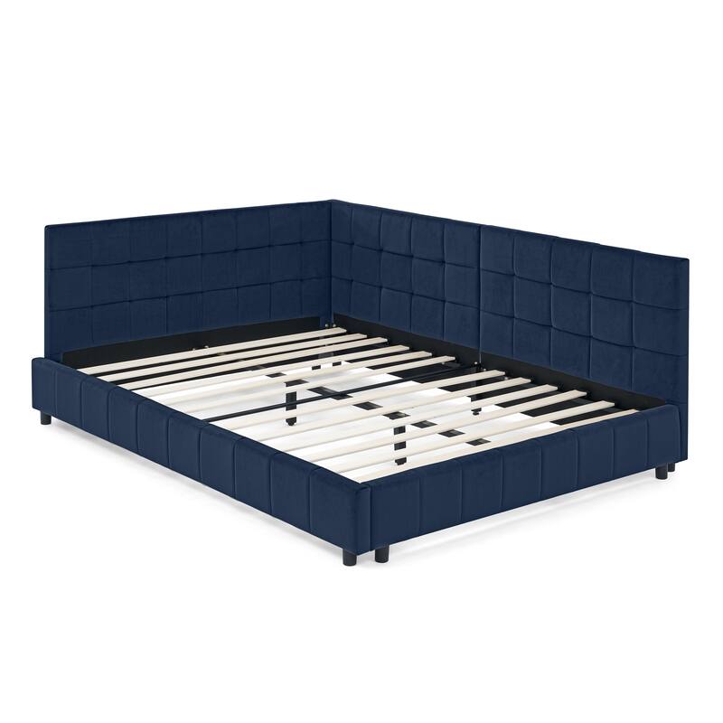 Roomfitters Full Upholstered Tufted Sofa Bed Frame with Backrest and Armrests, Velvet Platform Bed