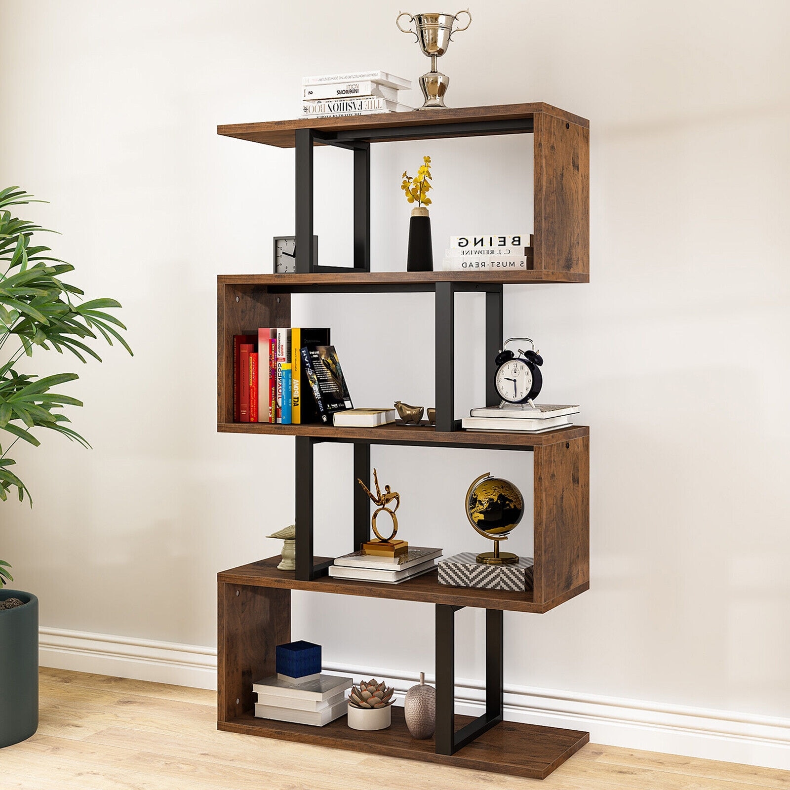 シャワーズV SR (SA) BGS9.5 5 Tier Bookcase Wooden S-Shaped Z-Shelf Bookshelf Display Rack