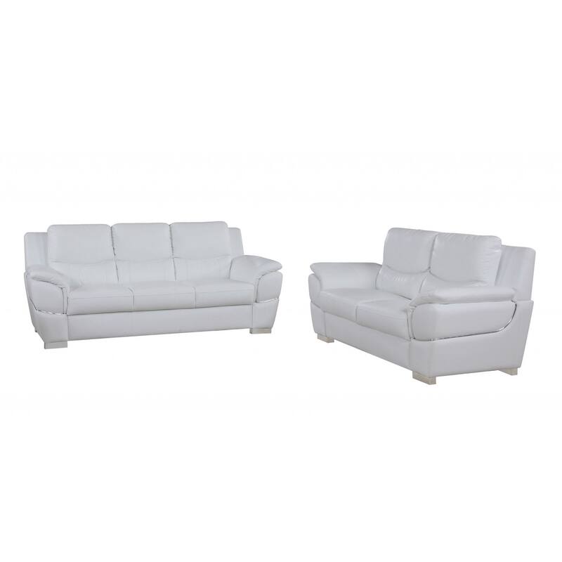 HomeRoots Three Piece Indoor White Genuine Leather Six Person Seating Set