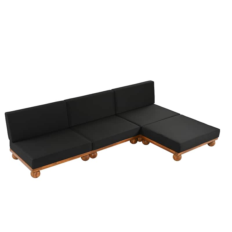 Scott Living Dulcie 4 Piece Outdoor Acacia Wood L Shape Setional Sofa with Removable Cushions