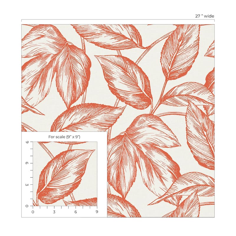 Seabrook Designs Beckett Sketched Leaves Unpasted Wallpaper