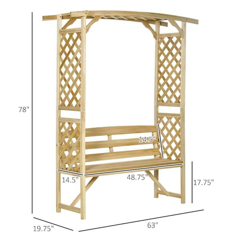 Patio Garden Bench Arbor Arch with Pergola and 2 Trellises,3 Seat Natural Wooden Outdoor Bench for Grape Vines & Climbing Plants