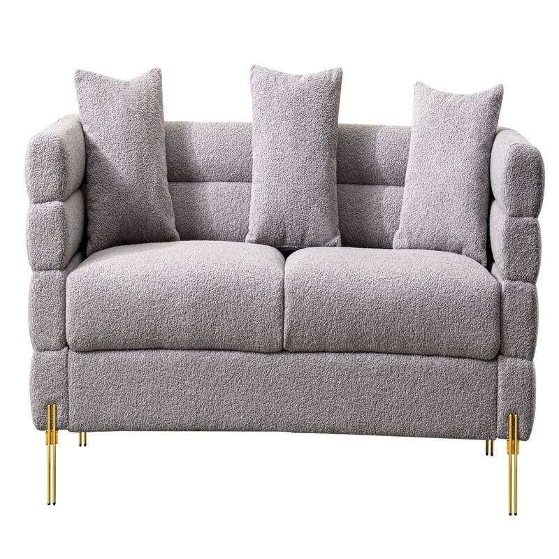 Velvet Upholstered Sofa,Gold Metal Legs,Pillows Included,Living Room