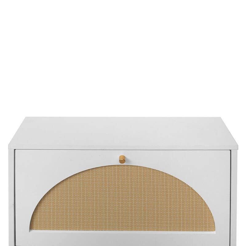 Rattan Shoe Cabinet with 2 Flip Drawer, Freestanding Entryway Organizer, Shoe Rack with Metal Legs for Living Room, Hallway