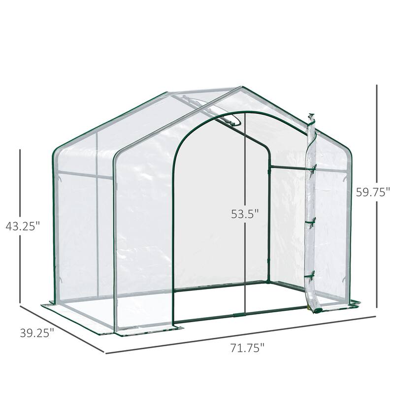 6'x3'x5' Portable Walk-in Greenhouse with PVC Cover, Steel Frame, Zipper Door & Top Vent for Plants