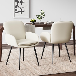 Modern minimalist dining chair faux leather upholstery with metal legs