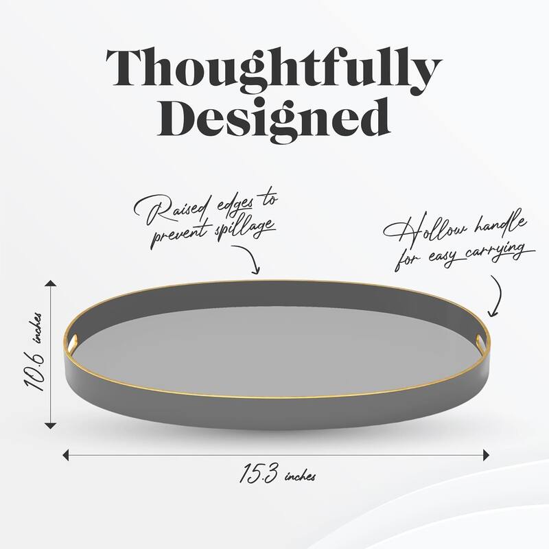American Atelier Serving Oval Tray with Gold Trimming Handles - 15.3 x 10.6 in
