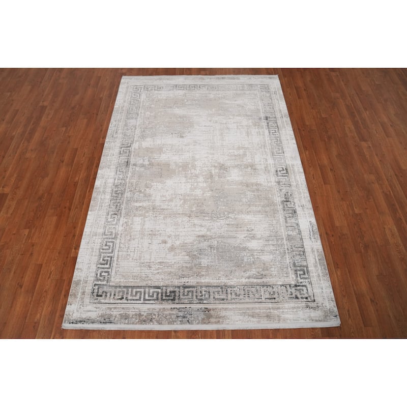 Machine Made Oriental Polyester Carpet Geometric Beige & Ivories Distressed Area Rug - 7' 5'' X 5' 2''