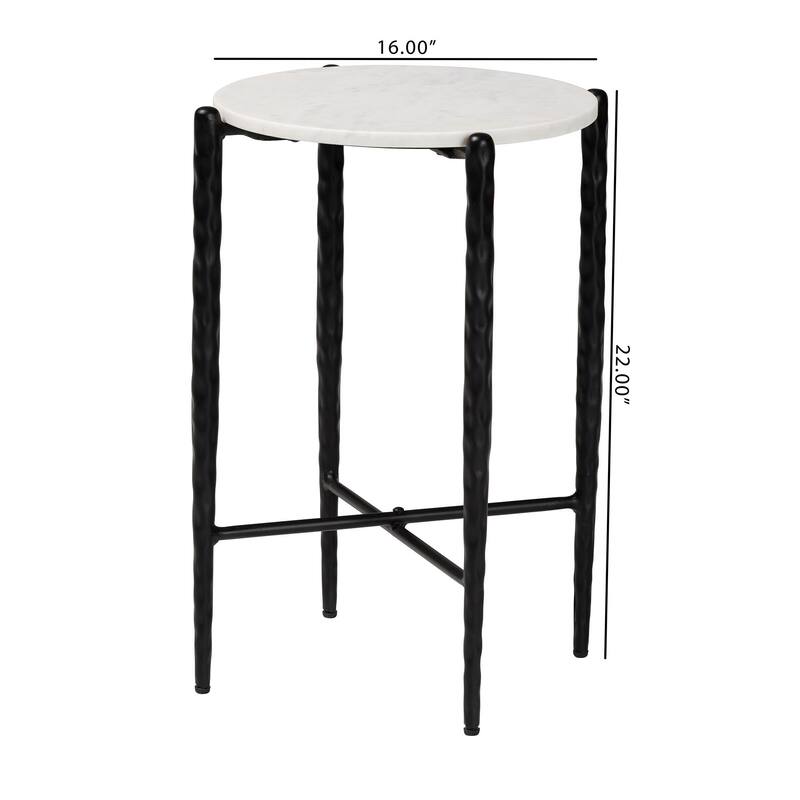 Caledon Marble Side Table - Modern Rustic Accent Table with Hand-Forged Metal Frame for Living Room or Seating Areas, Round