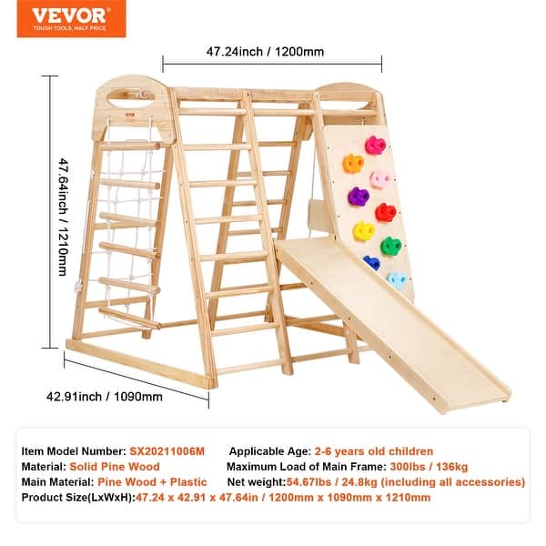dimension image slide 0 of 3, VEVOR Indoor Jungle Gym Toddler Indoor Playground, Wooden Toddler Climbing Toys Indoor