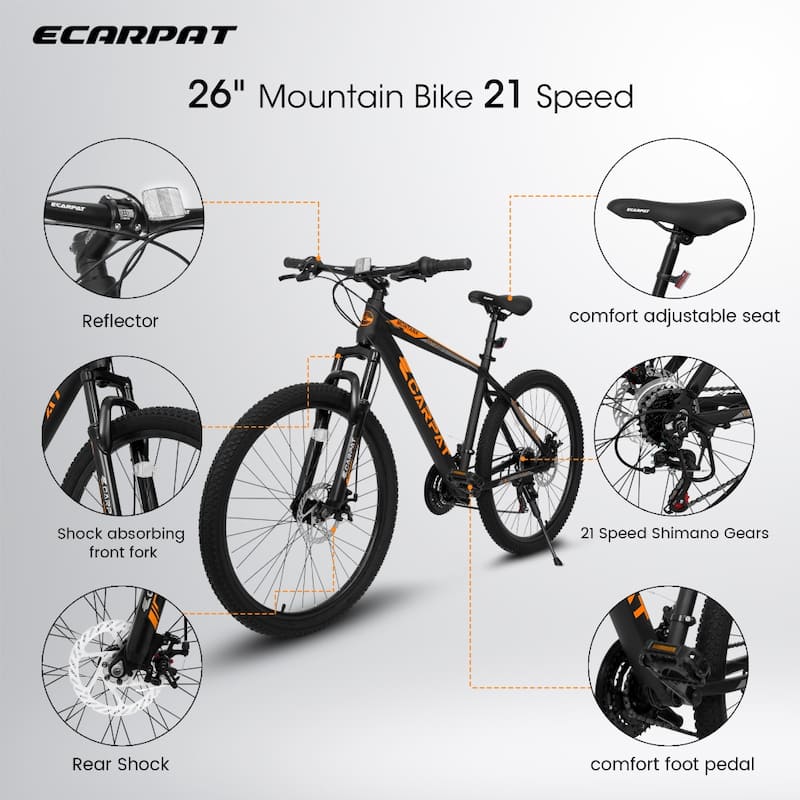 26 in Mountain Bike Adult Aluminum Frame Shock Absorbing Front Fork 21-Speed
