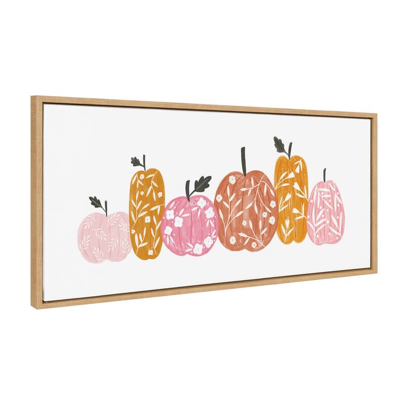 Kate and Laurel Sylvie Crafted Pumpkins Framed Canvas by Duchess Plum - 18x40