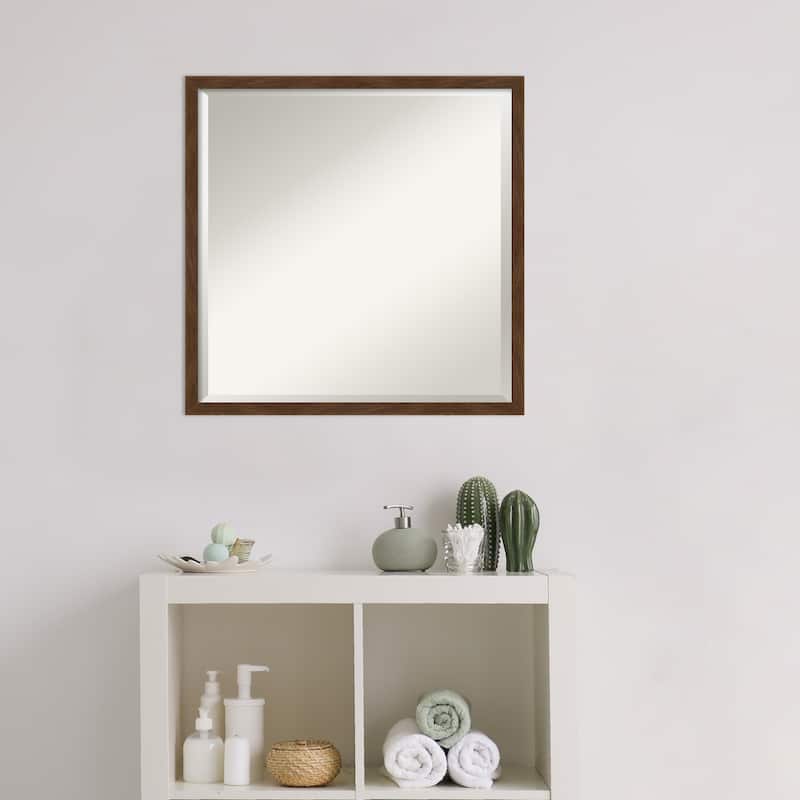 Beveled Wood Bathroom Wall Mirror - Carlisle Brown Narrow Frame - Carlisle Brown Narrow
