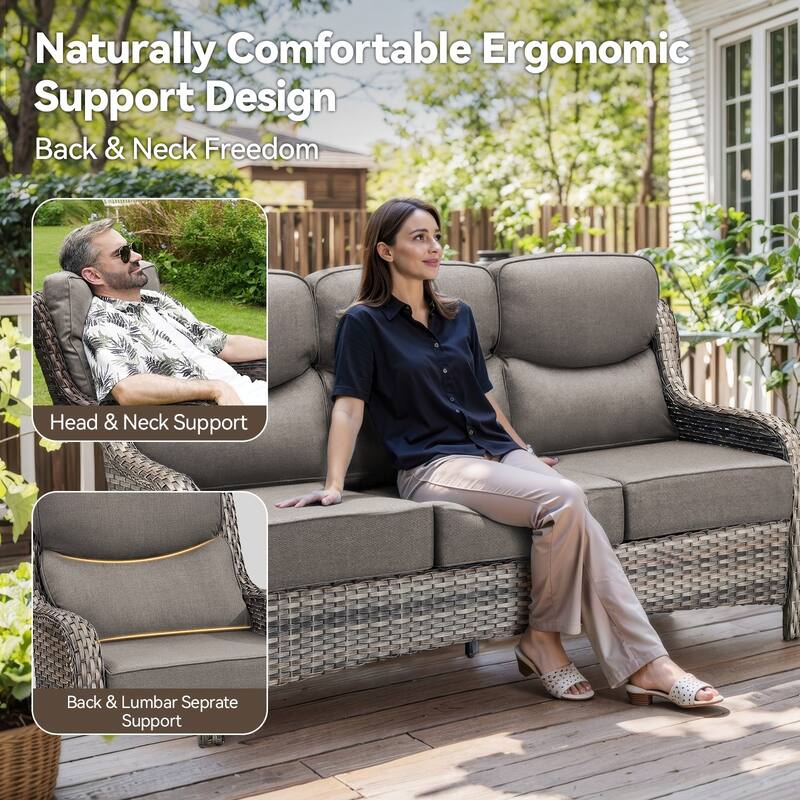 Pocassy 4 Pieces Outdoor 6" Sofa Swivel Chair with Fire Pit Table