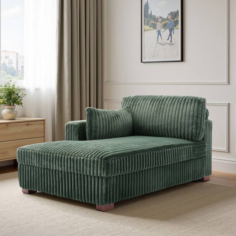 UIXE Upholstered Plush Bedroom Lounge Chairs with Right Armrest & Lumbar Pillow