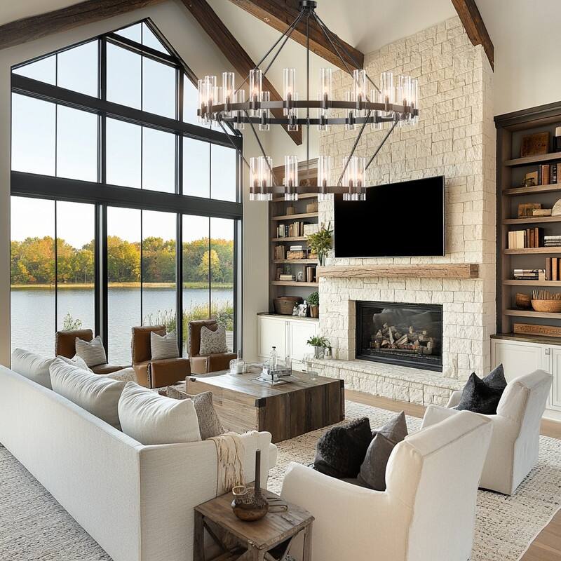 KAYLA 60in 30-Lights Gold Luxury Wagon Wheel Chandelier