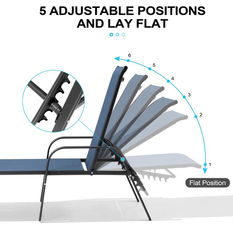 Crestlive Products Outdoor Adjustable Reclining Chaise Lounge Chair with Armrest