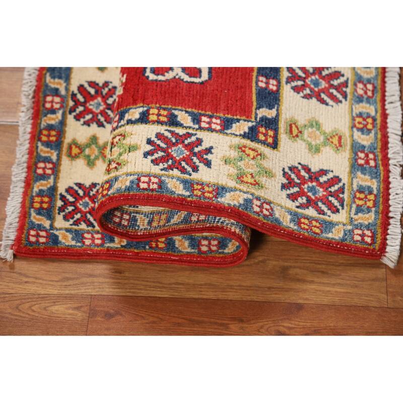 Red Geometric Kazak Foyer Rug Handmade Wool Carpet - 2'0" x 3'0"