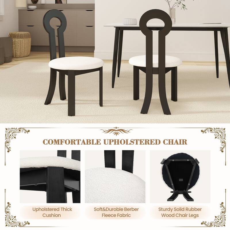 Modern Berber Fleece Upholstered Dining Chair Solid Wood Dining Chair ( Set of 2)