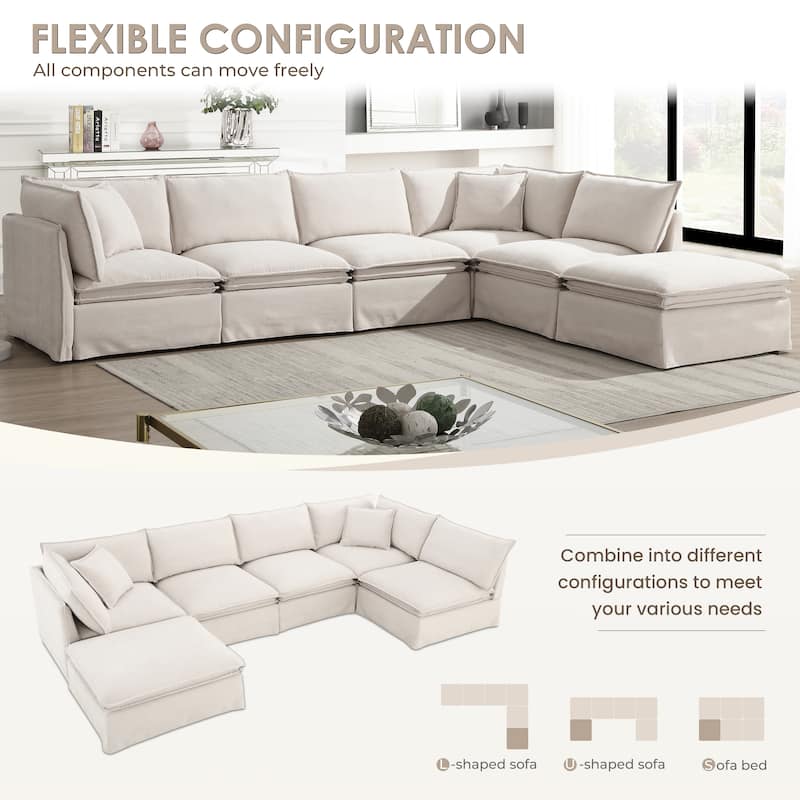 L Shape Modular Sectional Sofa with Ottoman, Oversized Chenille Upholstered 6-Seat Sofa, High Density Sponge Corner Sofa