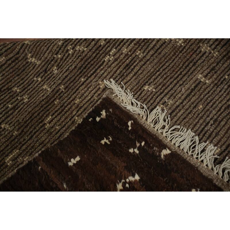 Hand Knotted Oriental 100% Wool Carpet Modern Geometric Brown Moroccan Area Rug - 8' 7'' X 6' 1''